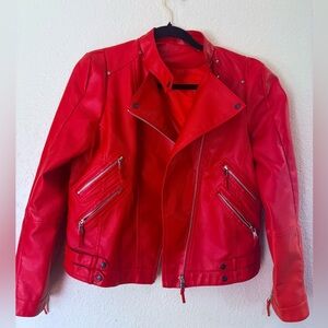 Vibrant Red Leather Jacket for Women